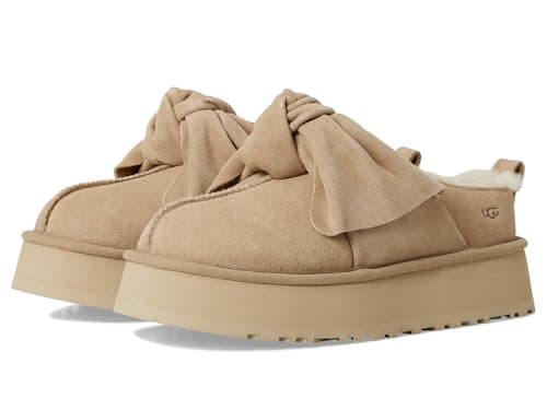 Image of UGG Platform Slip-on Bow Slippers for Women, Sand, 5 UK
