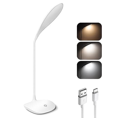Image of EXTRASTAR 3W LED Desk Lamp, USB Rechargeable Reading Light with Touch Control, 24 LEDs Dimmable Bedside Lamp 3 Colors Stepless Dimming White