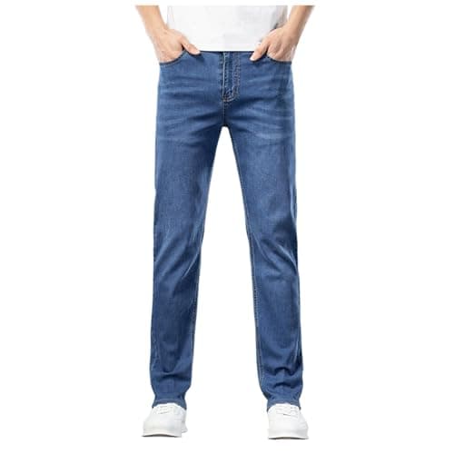 Image of Mens Jeans for Men UK,Men's Athletic Fit Stretch Jean Straight Leg Regular Fit Classic Basic Denim Jeans Retro Slim-Fit Boot Cut Sweatpants Office Jogging Bottoms Blue3 38