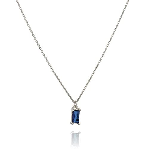 Image of Annika Bella Simulated Sapphire Rectangle Charm Necklace, Elegant Jewelry, Blue Gemstone Necklace for Women, 925 Silver Pendant for Everyday Wear (Sapphire - Blue)
