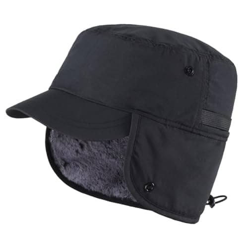 Image of Magracy Outdoor Men's Winter Baseball Cap with Visor Warm Earflap Hat Faux Fur Trapper Hunting Hat Ski Snow Black