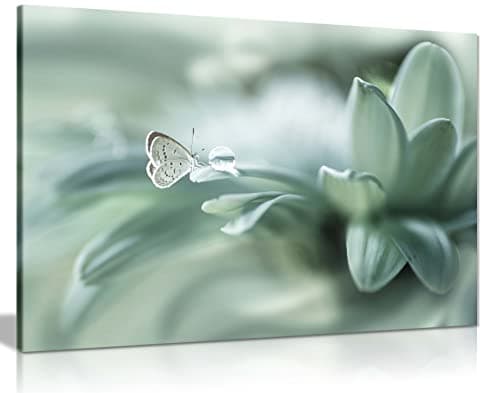 Image of Panther Print Fine Art Prints Dew Drop & Green Pastel Butterfly Artistic Framed Canvas Print, Pictures for Home Walls, Bedroom, Living Room & Bathroom Decor 76x51cm (30x20in)
