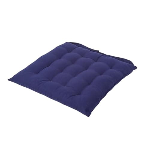 Image of HOMESCAPES - Seat Pad - Navy Blue - 40 x 40 cm - Indoor - Garden - Dining - Chair Cushion with a Button Tie Handle to fix to Chair - 100% Cotton - Well Filled - Easy Care - Washable At Home