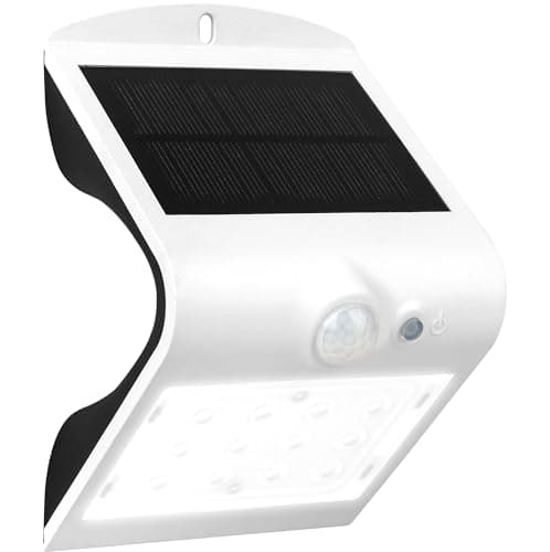 Image of Luceco Solar Powered LED Outdoor Wall Light with PIR Motion Sensor, Security Light, Exterior Lighting, Curved Design, Adjustable, Guardian, White, IP44, 1.5W, 220lm, 4000K, LEXS22W40