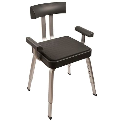 Image of Croydex Serenity Cushioned Shower Chair with Arms - Adjustable Height with Non-Slip Rubber Feet, Curved Backrest and Removable Seat Cushion for Easy Cleaning, Great for Elderly & Disabled Individuals