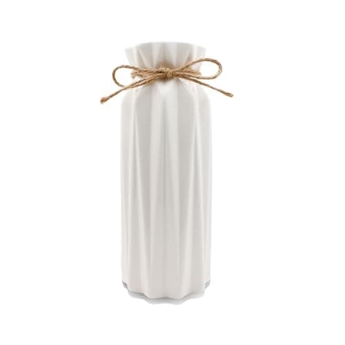 Image of Ceramic Ribbed Vase with Fine Twine, Vase for Pampas Grass as Boho Deco, Modern White Glazed Flower Vase 8.46Inch / 21.5CM, Decorative Vase for Living Room Dinner Table Office Bedroom