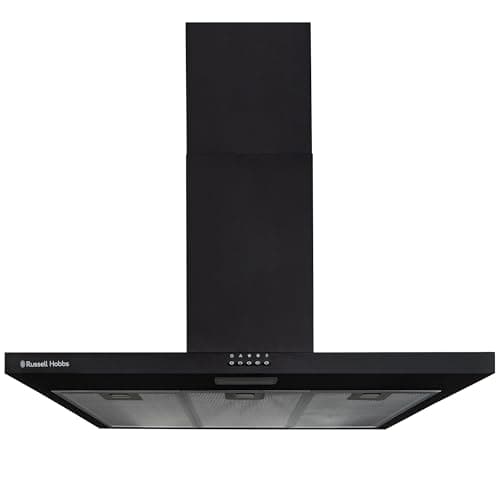 Image of Russell Hobbs Chimney Cooker Hood 90cm T-Shaped Kitchen Extractor Fan in Black, 3 Speed Settings & LED Light Extraction & Recirculation Features, 3 x Washable Aluminium Filters RHTCH900B1B
