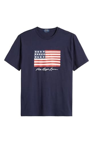 Image of POLO RALPH LAUREN Mens Classic Fit American Flag Jersey T-Shirt, Cruise Navy, XL