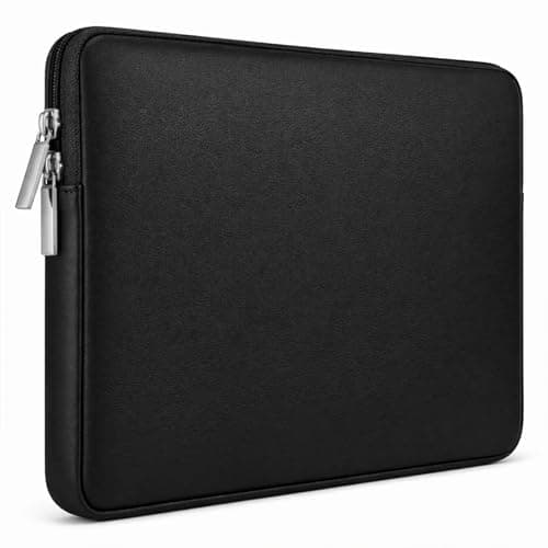 Image of RAINYEAR 14 Inch Laptop Sleeve Soft PU Leather Case Compatible with 14" Notebook Computer Chromebook, 15" Macbook Air M5 M4 M3 M2 Protective Water Resistant Zipper Cover Carrying Bag(Black)