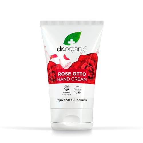 Image of Dr Organic Rose Otto Hand & Nail Cream, Moisturising, Restoring, Mens, Womens, Natural, Vegetarian, Cruelty-Free, Paraben & SLS-Free, Recycled & Recyclable, Organic, 125ml, Packaging may vary