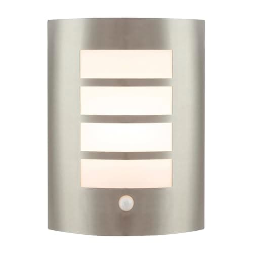 Image of Happy Homewares Modern Outdoor IP44 Stainless Steel Flush Wall Lamp Fitting with PIR Sensor | Adjustable to 8m | Lux Control | Time on Settings
