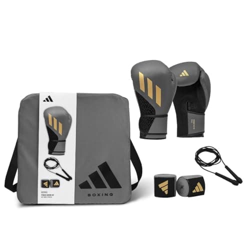 Image of adidas Boxing Set - Speed Tilt 200 12oz Boxing Gloves, 350cm Hand Wraps, and Skipping Rope Packaged in Recycled Polyester Tote Bag - Ideal for Boxing Training and Sparring - Grey