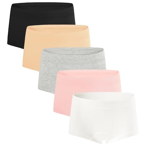 Image of INNERSY Girls Knickers Cotton Teen Boxers Underwear Soft Boyshort Panties Teenager Shorts 5 Pack (12-14 Years, Pink/Black/White/Beige/Grey)