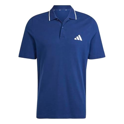 Image of adidas Men's Essentials Small Logo Pique Polo Shirt, Dark Blue/White, S