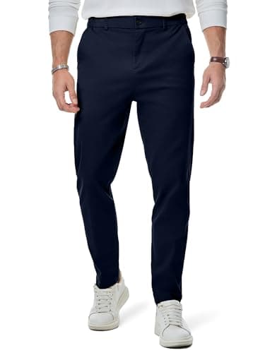 Image of Elegancity Mens Chino Trousers Slim Fit Tapered Leg Dress Pants Cotton Twill Chinos Smart Casual Stretch Pants with Pockets Blue, XL