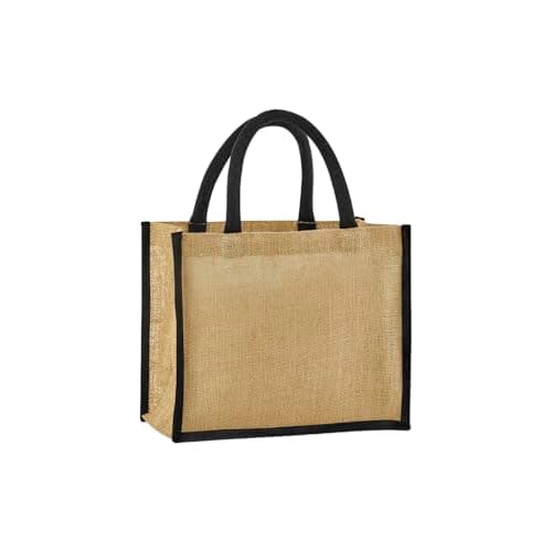 Image of Westford Mill Starched Jute Midi Tote Bag (One Size) (Natural/Black)