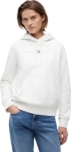 Image of Tommy Jeans Women's Tjw Reg Us Linear Hoodie DW0DW23485 Pullover, White (Ecru), L