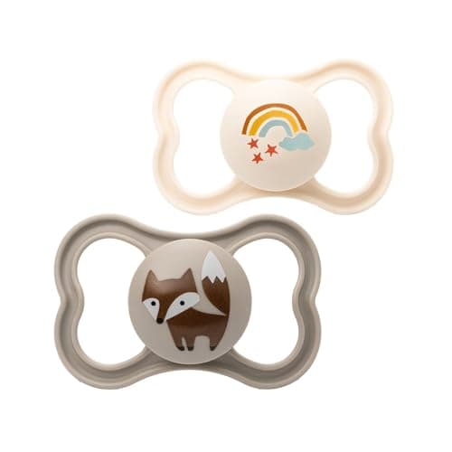 Image of MAM Air Soothers 6-18 Months | 2 Pack | Orthodontic Design | Comes in Dummy Steriliser Case | Sustainable Materials | Baby Accessories | Cream (Various Designs)