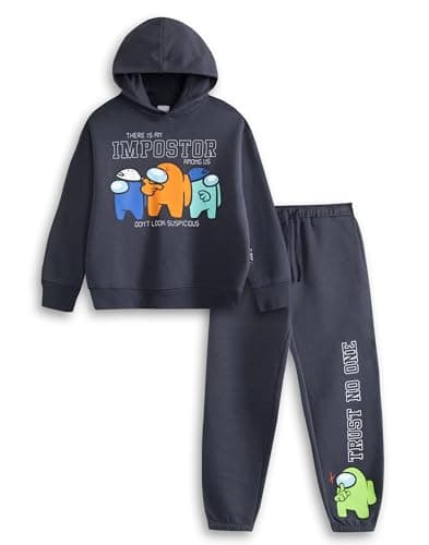 Image of Among Us Navy Hoodie and Joggers Set | Long Sleeve Character Pullover with Impostor Print | Kids Cartoon Streetwear Outfit | Unisex Children's Loungewear Merch - 5-6 Years