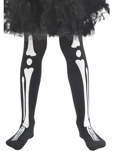 Image of Smiffys Skeleton Tights, Child, Black Age 6-12, Children's Tights and Petticoats Fancy Dress, Skeleton Dress Up Accessories Halloween