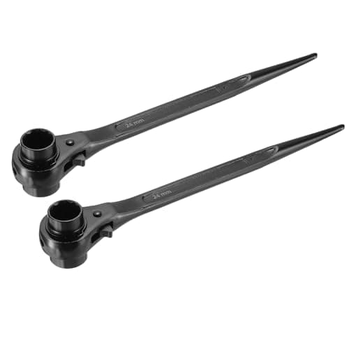 Image of sourcing map 24 x 27mm 12-Point Scaffold Podger Ratchet Spanner Ratcheting Socket Wrench Tool (Black) 2pcs