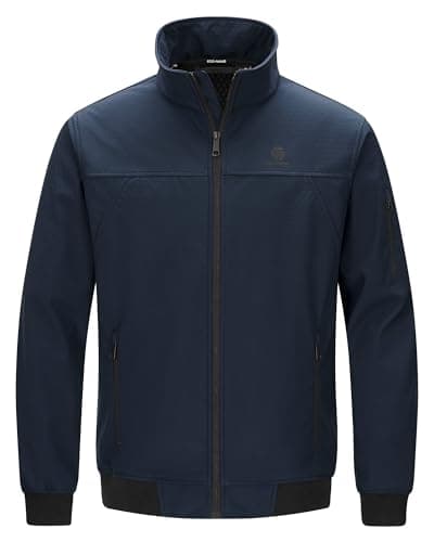 Image of GEO-NANO Men's Softshelljacket Waterproof Lightweight Windbreaker Jacket Casual Zip Up Fleecejacket for Hiking Fishing Camping Dark Blue L