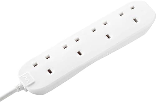 Image of Masterplug Four Socket Extension Lead, 5 Metre Cable, Unswitched, 4-Way Plug Extension Cable, Power Strip, Basic Power, White, 13A, 4G, 5m, BFG5N