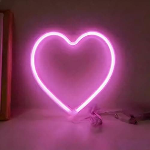 Image of Pink LED Heart Neon Sign USB Battery Dual Powered Neon Light for Girls Bedroom Dorm Room Decor Ideal for Wedding Valentine's Day Mother's Day Window Wall Decoration