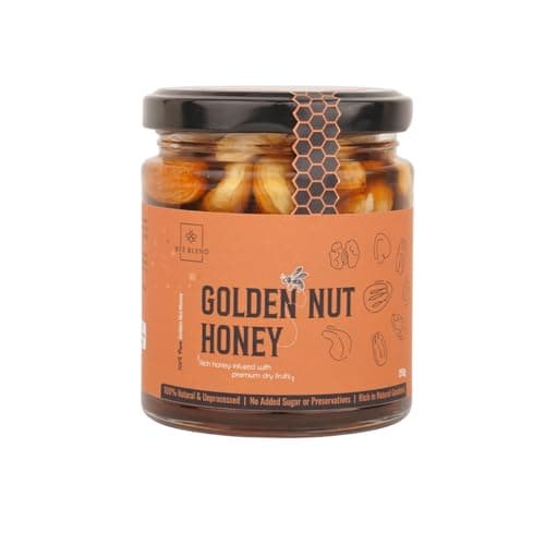 Image of Bee Blend Golden Nuts Honey, 250g | Natural & Unprocessed | Infused with Premium Nuts | No Added Sugar & Preservatives | Benefit of Nuts & Honey in One