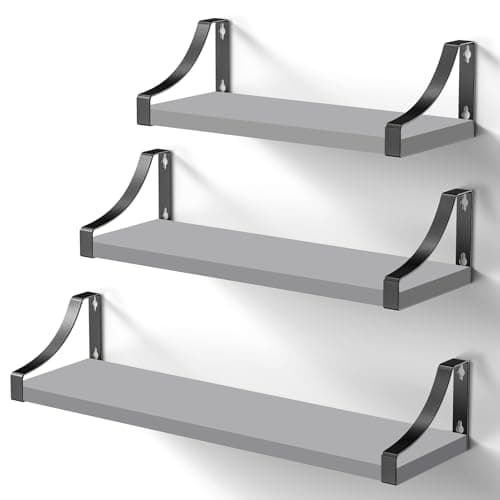 Image of Pipishell Floating Shelves Wall Mounted Shelf, Paulownia Wood Wall Shelves, Wooden Shelves Set of 3 for Bedroom, Bathroom, Living Room, Kitchen, Home Office, Laundry room,etc (Grey)