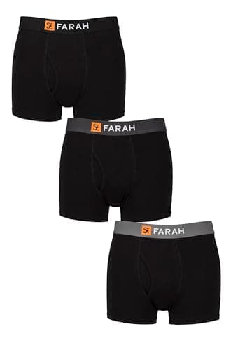 Image of Farah Men’s Cotton Keyhole Trunks – 3 Pack Soft Stretch Fit Underwear, Classic Design with Breathable Comfort for Everyday Wear, Sizes S–XXL Black Tonal L
