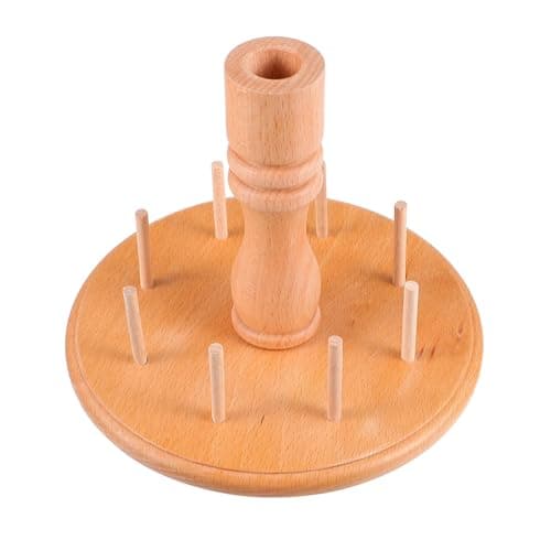 Image of Healeved Wooden Thread Spool Organizing Rack with 8 Spools Beige Wood Material for Sewing Desk and Sewing Room Functional for Efficient Craft Storage