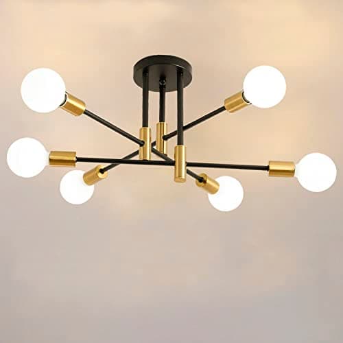 Image of Hudi Fyier Modern Chandelier Light Fixtures, Creative Semi Flush Mount Ceiling Light, Pendant Lighting for Living Room Bedroom Dining Room Kitchen Office (6-Light)
