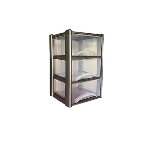 Image of Neat. 3 Plastic Storage Drawers Unit with See-Through Drawers, Compact Vertical Design – Durable Plastic, Ideal for Organizing Office Crafts, and Household Items, 60cm x L39cm x W39cm - Silver