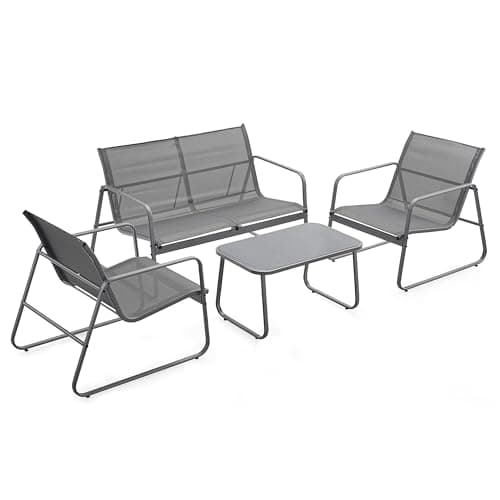 Image of URBNLIVING 4-Piece Outdoor Garden Lounge Set – Loveseat, 2 Chairs & Coffee Table, Patio Sofa Furniture, Modern Weather-Resistant Design (Grey)
