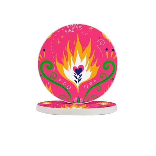 Image of Love Fire Round Diatomaceous Earth Coaster Set – Natural, Eco-Friendly, Fast-Absorbing Circular Coasters (1/2/4/6-Piece Pack) With Full-Print Design & Smooth Rounded Edges