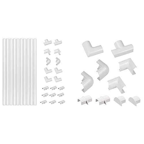 Image of D-Line White Medium Trunking Kit, 4-Meter Self-Adhesive Wire Hider & Mini Cable Trunking Clip-Over Accessory Multipack | Join Multiple Lengths of 30x15mm Mini Cable Cover