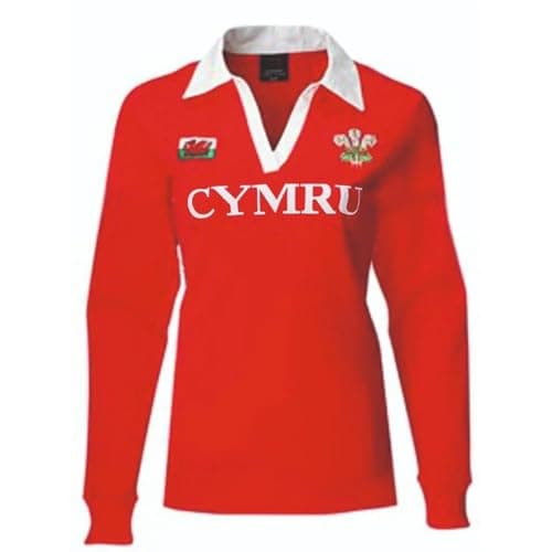 Image of Manav Ladies Womens Hannah Cymru Long Sleeve Classic Rugby V-Neck Collar Cotton Shirt Top Breathable Quick Dry Lightweight Performance Sports Outdoor Red