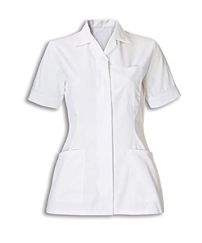 Image of Womens Nurses Healthcare Tunic, Dental Vet Salon, White with Contrast Trim, INS32WH (12, White with White Trim)