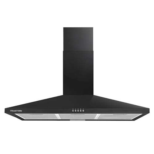 Image of Russell Hobbs 90cm Chimney Cooker Hood in Black with 3 Speed Settings, 2x Carbon Filters, Extraction or Recirculation, 400 m³/h Extraction Rate, LED Lights, A++ Energy Rating, RH90SCH03A1B