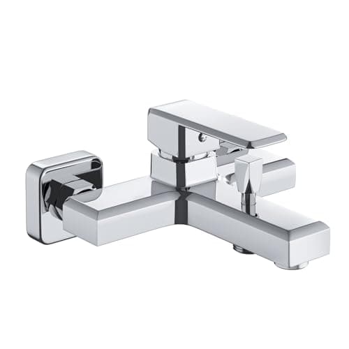 Image of MORADO Single Lever Shower Mixer Tap,Wall Mounted Bath Tap,Single Lever Monobloc Bath Mixer for Exposed Installation,Solid Brass,Chrome Finish,Square Shape,Wall Mounted