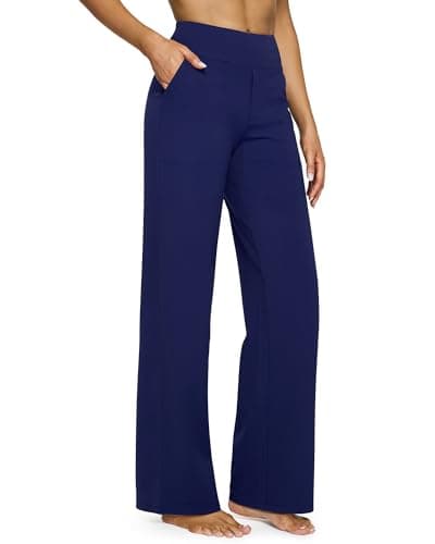 Image of G4Free Yoga Pants with Pockets Wide Leg Trousers for Women UK Dress Ladies Stretch Work Trousers Casual Joggers Royal Blue,M