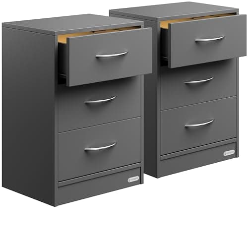 Image of CASARIA® 2x Eloise 3-Drawer Bedside Table With LED Lighting | Chest Of Drawers | 3 Drawers | Cable Routing Hole | Wall Mounting Option | Bedroom Nightstand | 54x39x28cm | Anthracite Grey