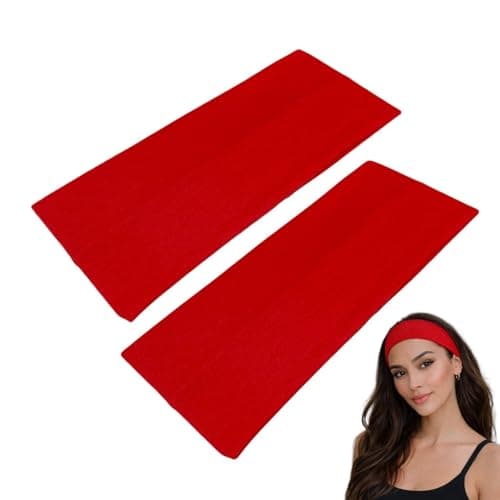 Image of WESTEND CHOICE 9cm Wide Headbands 2 Pack Soft Head Band Plain Stretchy Unisex Kylie headband Bandeau Headbands for Women & Men Gym Yoga Hair Band (Red)