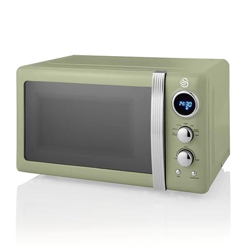 Image of Swan Retro LED Digital Microwave Green, 20L, 800W, 6 Power Levels Including Defrost Setting, SM22030LGN