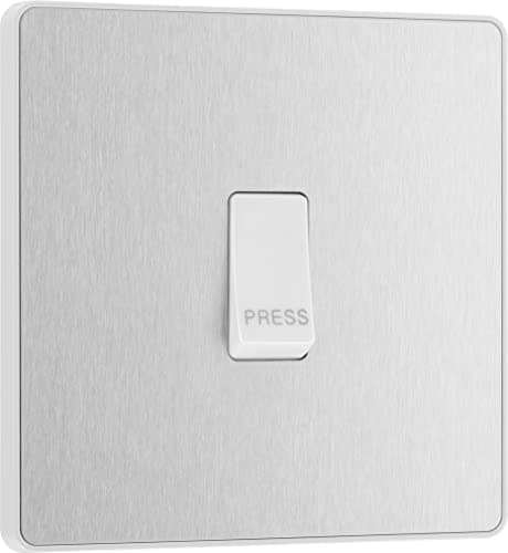 Image of BG Electrical Single Retractive Press Switch, Screwless Front Plate, Round Edges, 1 Way, Evolve, Brushed Steel, 10A, PCDBS14W
