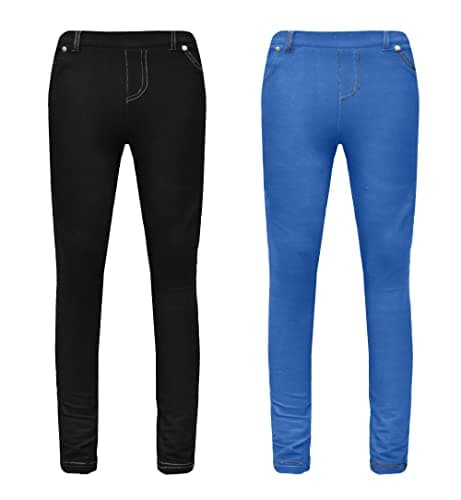 Image of GW CLASSY OUTFIT 2X Girls Kids Skinny FIT Jeans Jeggings Trousers Legging Denim Looks Pants Age 5-13 Years UK Size* (2X Black/Denim Blue Jeggings, 7-8 Years)
