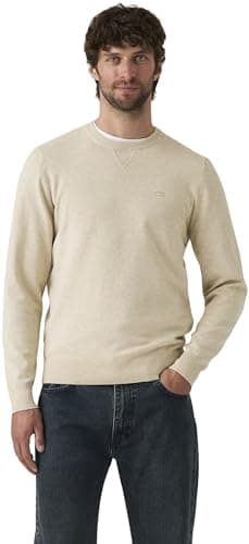 Image of Levi's Men's Sweatshirt Lightweight Housemark with Stretch, Crew Neck, Beige (White Peppercorn HEA), XL