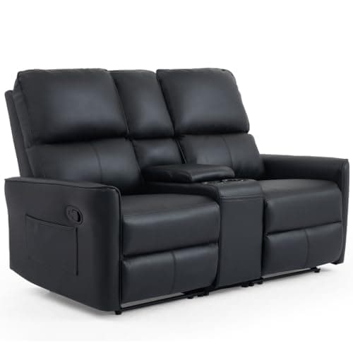 Image of More4Homes MADRID MANUAL RECLINER AIR LEATHER SOFA (Black, 2 Seater W Console)