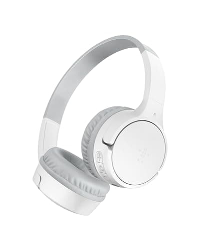 Image of Belkin SoundForm Mini Kids Wireless Headphones with Built-In Microphone, 30H of Playback Time, & Fun Stickers - Over-Ear Headsets for Online Learning, School, Travel, iPhone, iPad, Galaxy - White
